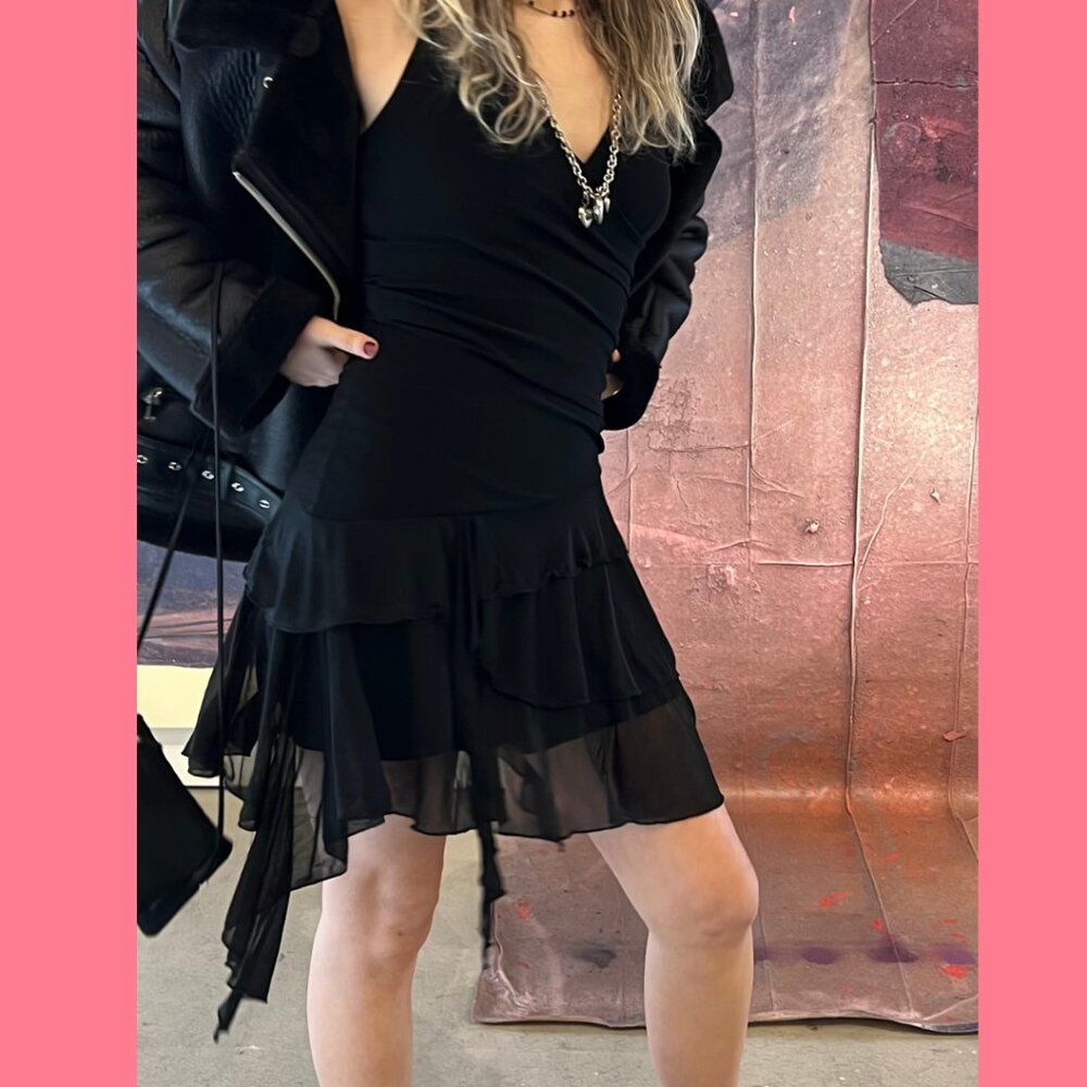 Vintage Taboo Black Ruffle Halter Dress